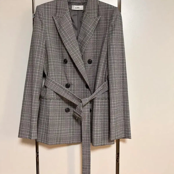 [BUNJANG] Check Double Button Belted Jacket / LIST 체크 더블 버튼 벨트 자켓 한번입고 보관 새거같아요 55