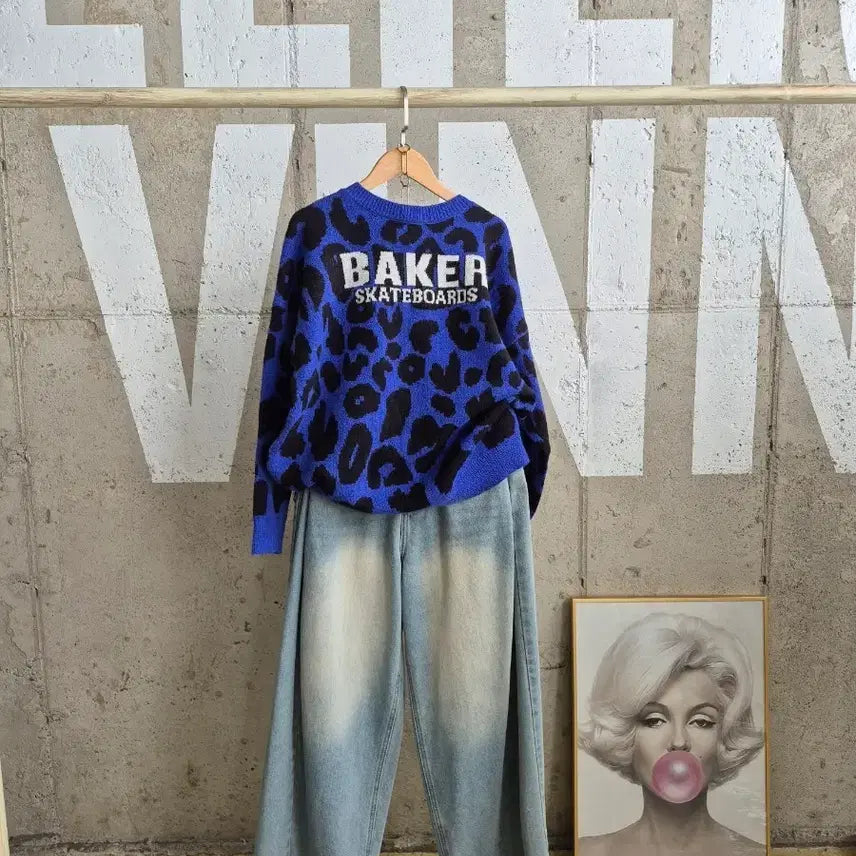 [BUNJANG] Baker Skateboards Leopard Knit Sweater / 행사3)베이커 스케이트보즈 레오파드 니트