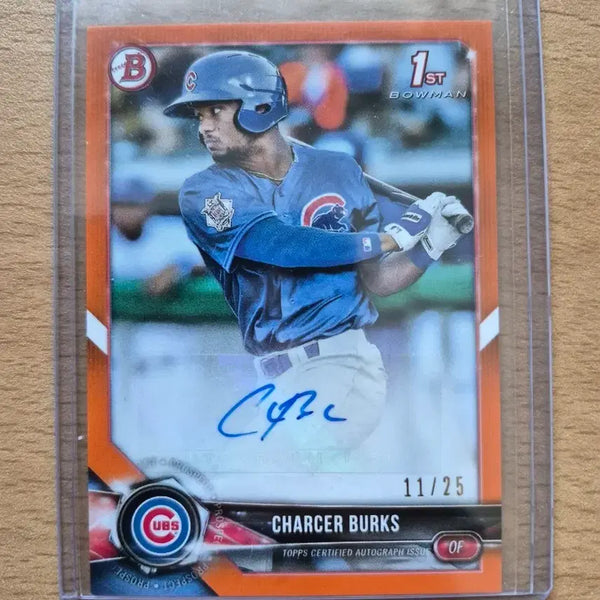 [BUNJANG] MLB 2018 Bowman Chicago Cubs Traded Player Gold Shimmer Autograph Card #11/25 / MLB 2018 바우만 시카고컵스 CHARCER BURKS 25한정 오렌지 퍼스트 오토카드 판매합니다.