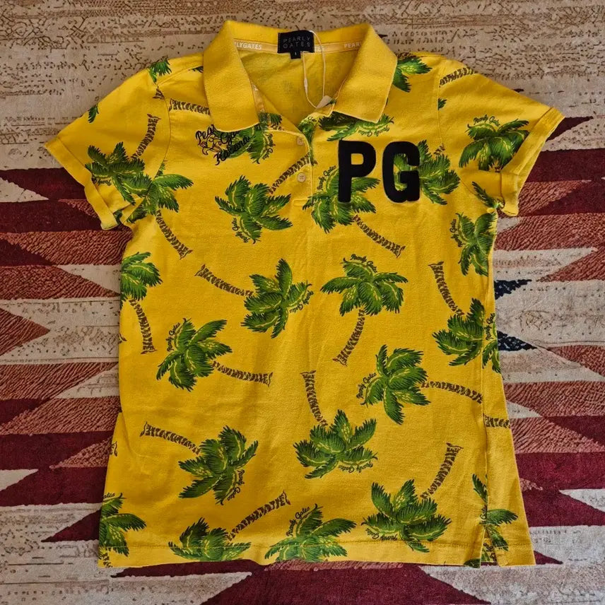[BUNJANG] Parragates Golf Wear PG Logo Palm Tree Print Short Sleeve Polo T-shirt Size 1 / 파리게이츠 골프웨어 PG로고 야자수 프린팅 반팔 카라티 (1)