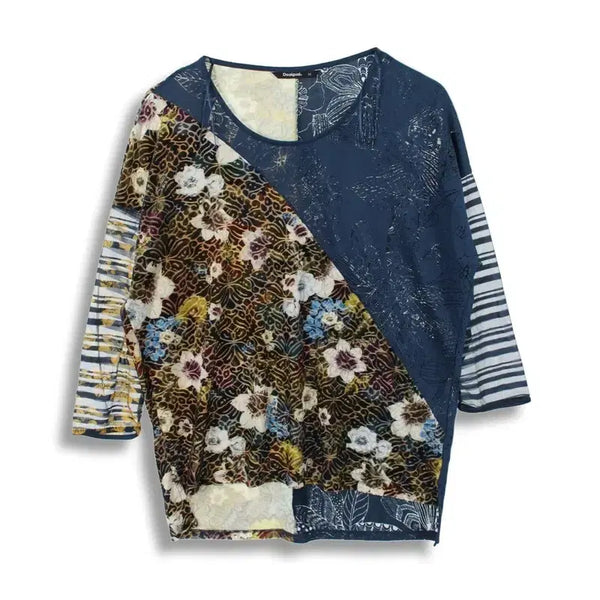 [BUNJANG] Desigual Patchwork Floral Long Sleeve T-Shirt (Women's M) / 데시구알 (WOMEN - M) 폴리 비스코스 패치워크 플로럴 긴팔 티셔츠