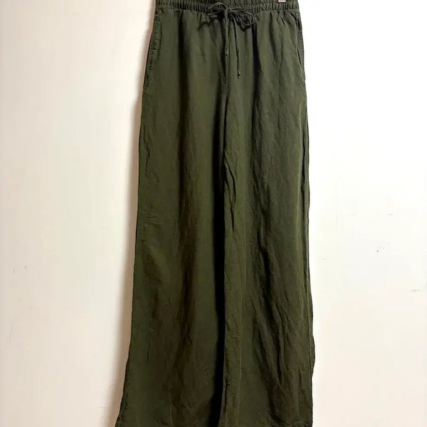 [BUNJANG] Linen Wide Pants Khaki / 카키 린넨 와이드 팬츠
