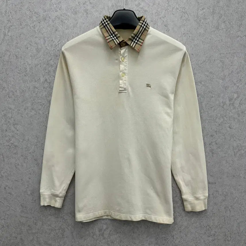 [BUNJANG] Burberry Nova Check Collar Long Sleeve Polo Shirt / 95 버버리 여자 노바체크 카라 포인트 긴팔 카라티