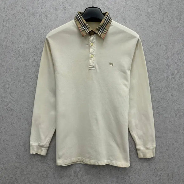 [BUNJANG] Burberry Nova Check Collar Long Sleeve Polo Shirt / 95 버버리 여자 노바체크 카라 포인트 긴팔 카라티