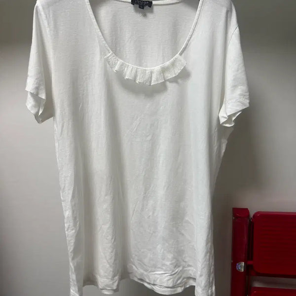 [BUNJANG] Vintage White Sequin Ruffle V-Neck Short Sleeve T-Shirt / 빈티지 화이트 스팽글 프릴 유넥 반팔티