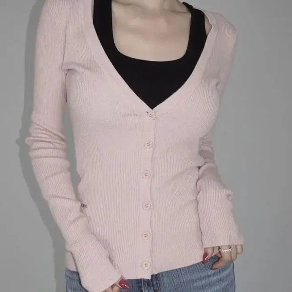 [BUNJANG] Faye jade Deep V-neck Knit Cardigan / 페일제이드 딥 브이넥 니트 가디건