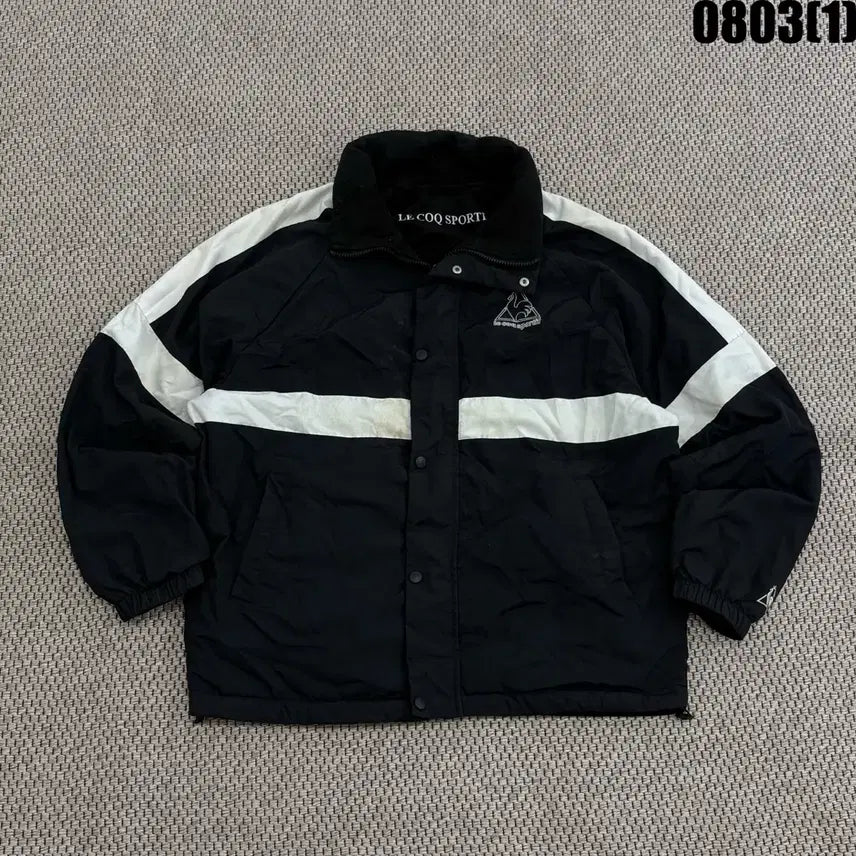 [BUNJANG] Le Coq Sportif Color Block Reversible Jumper / 르꼬끄 블랙 화이트 배색 양면 점퍼 90