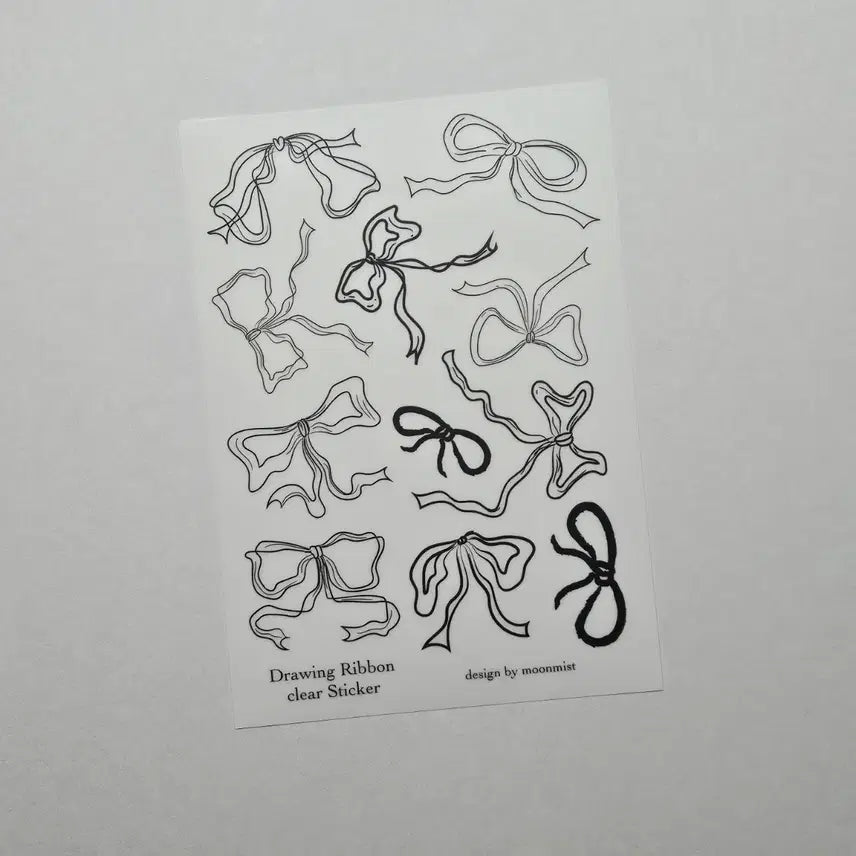 [BUNJANG] Daran Gae Shop Drawing Ribbon Sticker (Matte Transparent) / [달안개샵] 드로잉 리본 스티커(무광투명)