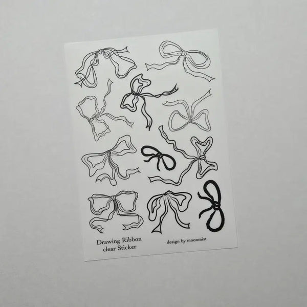 [BUNJANG] Daran Gae Shop Drawing Ribbon Sticker (Matte Transparent) / [달안개샵] 드로잉 리본 스티커(무광투명)