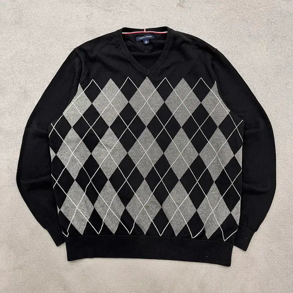 [BUNJANG] Tommy Hilfiger Argyle V-Neck Knit XL / XL 타미힐피거 아가일 브이넥 니트