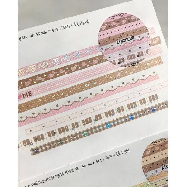 [BUNJANG] Atoz Club Sweet Deco Line Kiss Cut Sticker - Pink Brown (1m) / 1m 에이투지클럽 스윗 데코 라인 키스컷 핑크 브라운