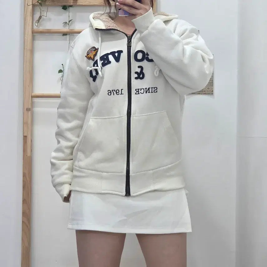 [BUNJANG] Discovery Arch Logo Sherpa Lined Hoodie Zip-Up (M) / [프립]M/디커버리 아치로고 덤블(보아털) 안감 후드 집업
