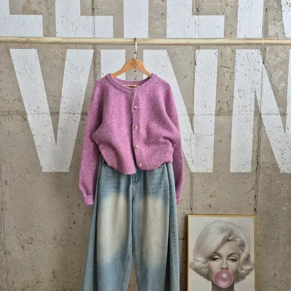 [BUNJANG] Pink Cropped Knit Cardigan / 행사3)반크롭 니트가디건