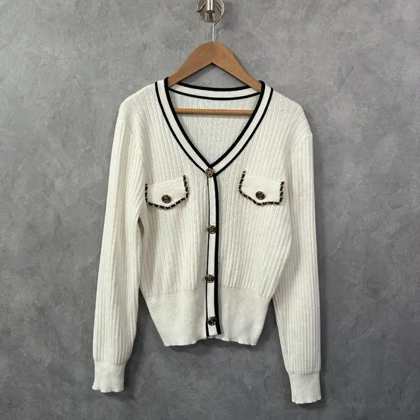 [BUNJANG] White Color Block Cardigan (M) / 화이트 배색 가디건 M