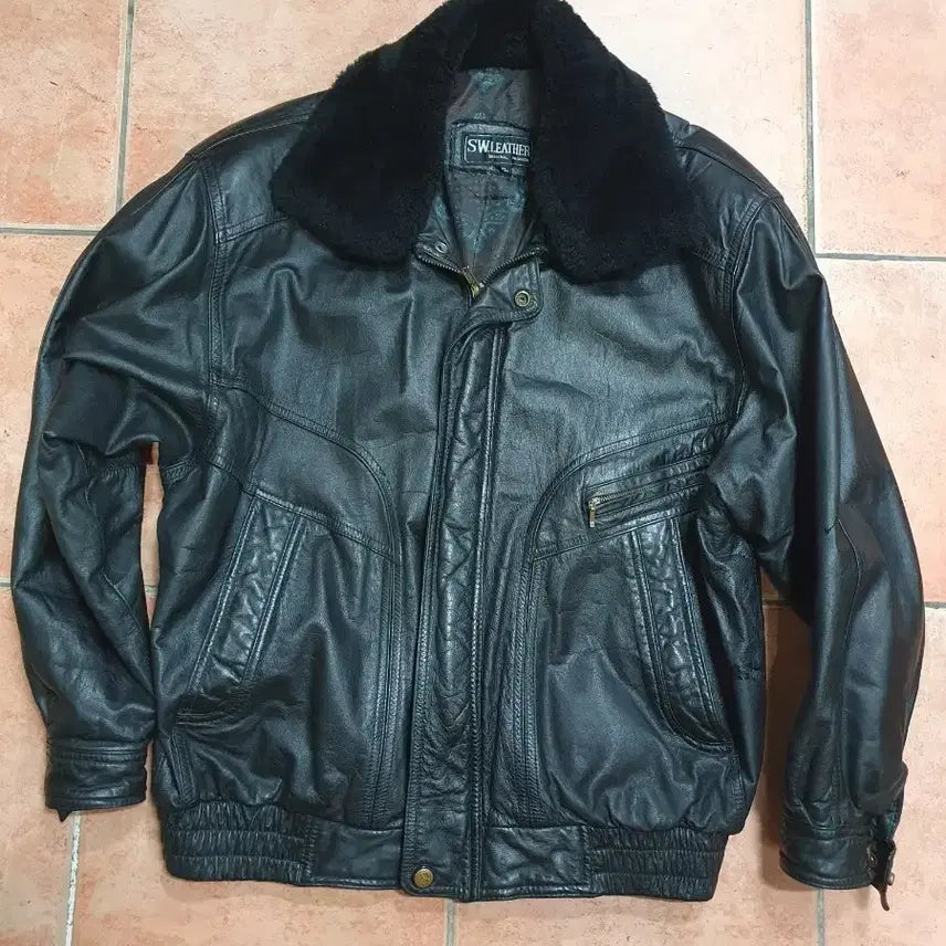 [BUNJANG] SW.LEATHER Natural Cowhide Paisley Bomber Jacket with Fur Collar / [XL] SW.LEATHER 천연 소가죽 페이즐리 보머 자켓 (퍼카라 포함)