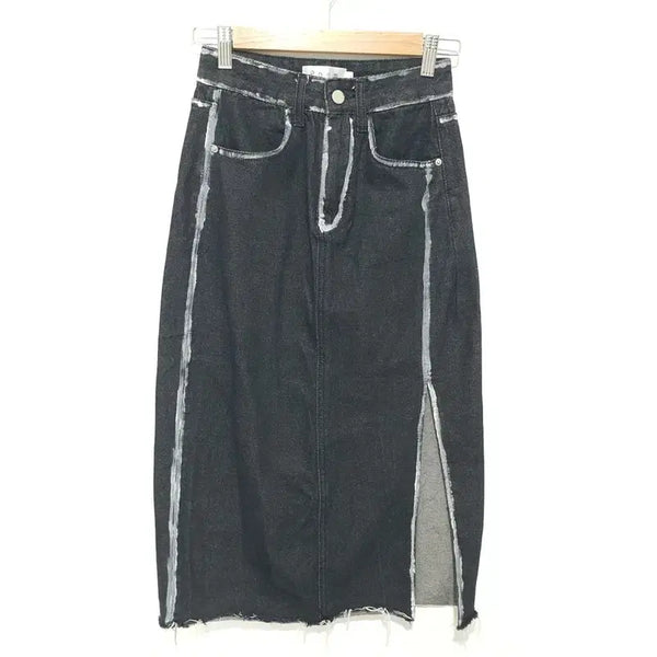 [BUNJANG] POEM Painted Line Denim Slit Skirt S_S2414 / POEM 페인티드 라인 데님 트임 스커트 S_S2414