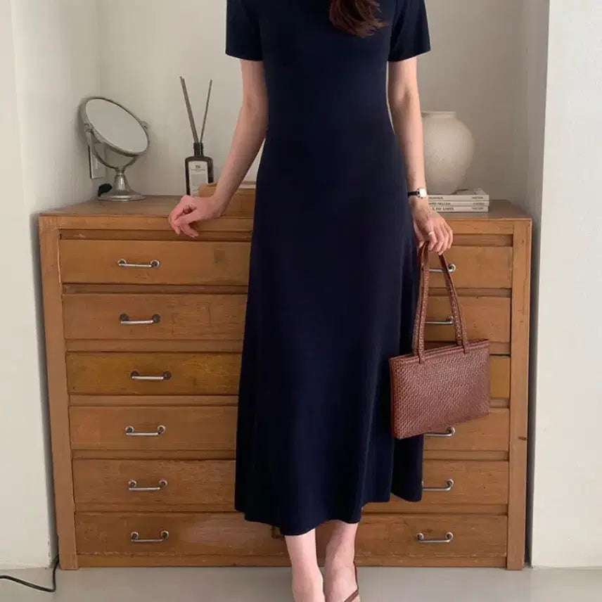 [BUNJANG] Navy Summer Knit Long Dress / 여름 니트 롱 원피스 네이비 새상품