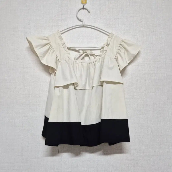 [BUNJANG] Frill Colorblock Blouse / 프릴 배색  블라우스