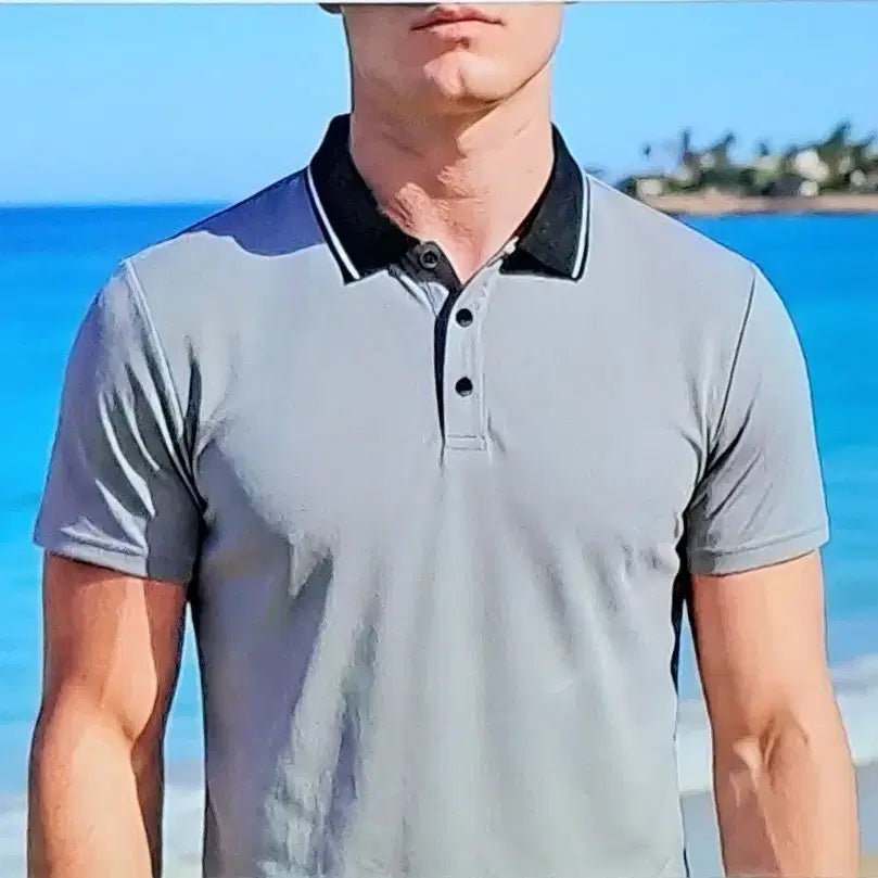 [BUNJANG] Men's Polo Short Sleeve Shirt (Gray) / 남성 폴로 반팔 셔츠(그레이)