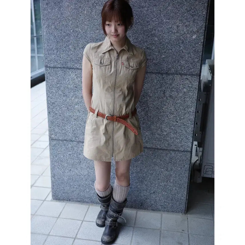 [BUNJANG] Levi's Vintage Western Short-Sleeve Mini Dress / 일본빈티지 리바이스 웨스턴 베이지 셔츠 반팔 미니 원피스
