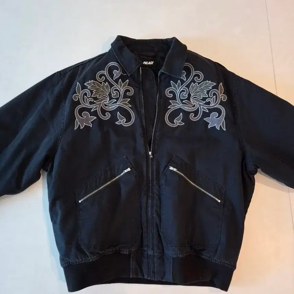 [BUNJANG] Palace Floral Canvas Bomber Jacket Black 24FW / 팔라스 플로럴 캔버스 봄버 자켓 블랙 - 24FW
