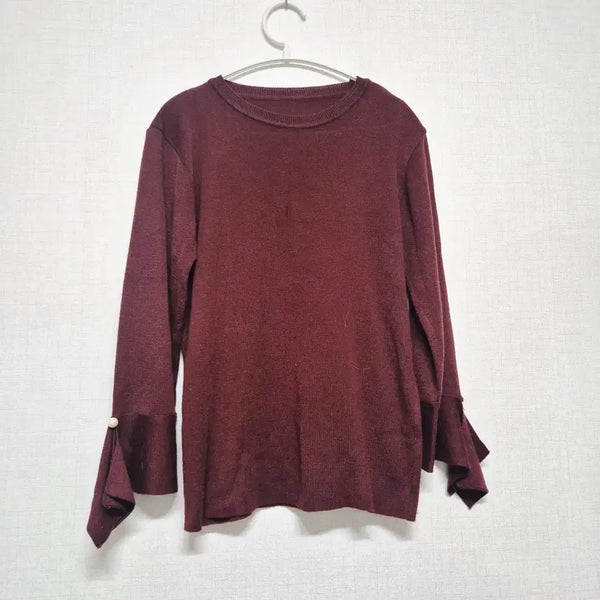 [BUNJANG] Burgundy Pearl Knit Sweater / 버건디 진주 니트