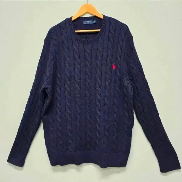 [BUNJANG] Polo Ralph Lauren Men's Cotton Cable Knit Sweater XL Navy / 폴로 랄프로렌 남성 코튼 꽈배기 니트 XL사이즈