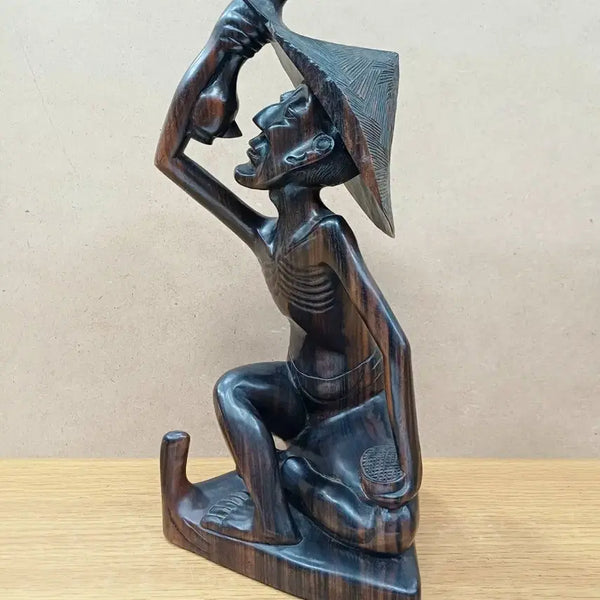 [BUNJANG] Ebony Wood Carving 'Drinking Elder' / 흑단 목조각 작품 '음주노인'