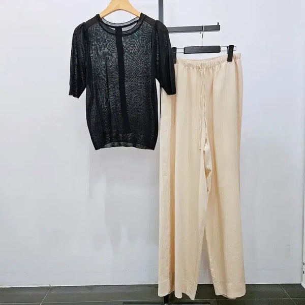 [BUNJANG] Knit + Linen Pants Set / 새제품 니트+리넨 팬츠 세트