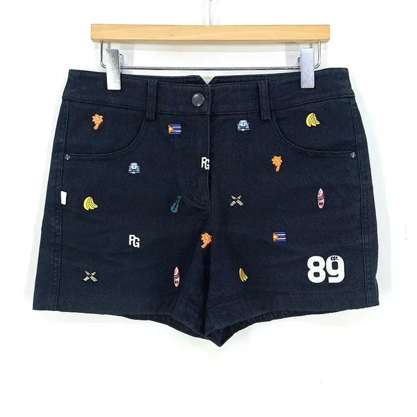 [BUNJANG] Pargates Women's Summer Spandex Embroidery Pattern Shorts Navy / 파리게이츠 여 여름 스판끼 자수패턴 숏팬츠 네이비0 (HU46279)