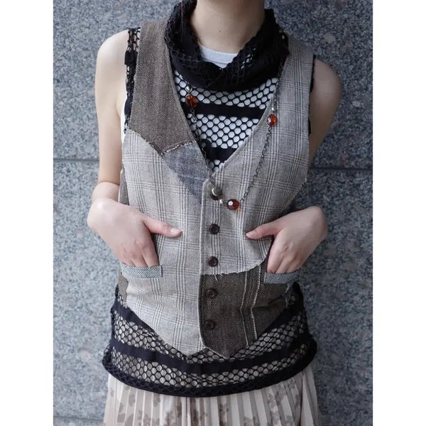 [BUNJANG] Ungrid Patchwork Vest / 일본빈티지 브라운 패치 베스트 조끼