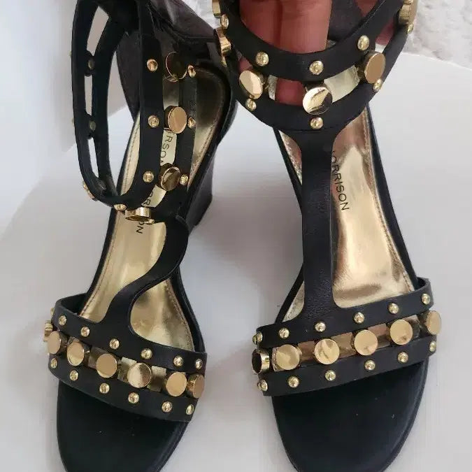 [BUNJANG] Designer Wedge Sandals Black Gold Studded Glazed Gladiator / 수입 디자이너 슈즈 230~235