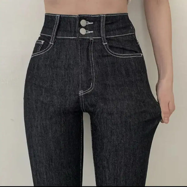 [BUNJANG] High-Waisted Two-Button Black Jeans / 허리얇) 하이웨이스트 투버튼 흑청바지