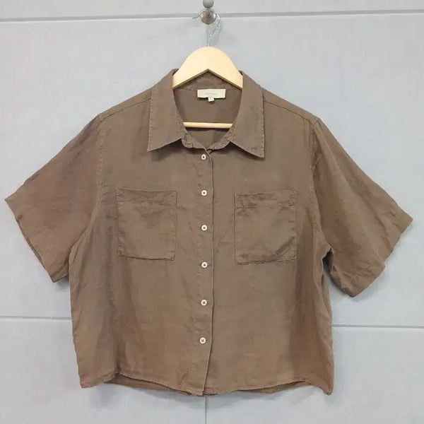 [BUNJANG] CelebShop Edition Brown Linen Short Sleeve Shirt Size 77 / *CelebShop 에디션 브라운 린넨 반팔 셔츠 77