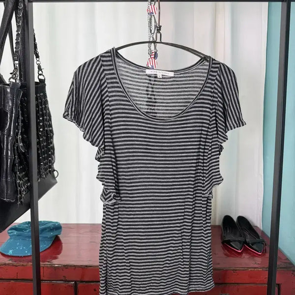 [BUNJANG] BLACK by moussy Lyocell Ruffled Stripe Tee / Lyocell Ruffled Stripe Tee