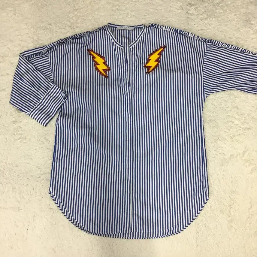 [BUNJANG] Sandro Lightning Embroidered Striped Shirt / 산드로 번개 자수 스트라이프 셔츠 HH03