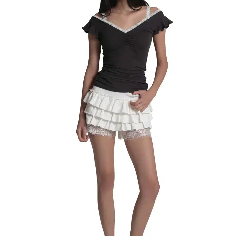 [BUNJANG] Clishere Ballerina Lace Layered Top Charcoal (Sealed) / (미개봉새상품) 클리시어 발레리나 레이스 레이어드 탑 차콜
