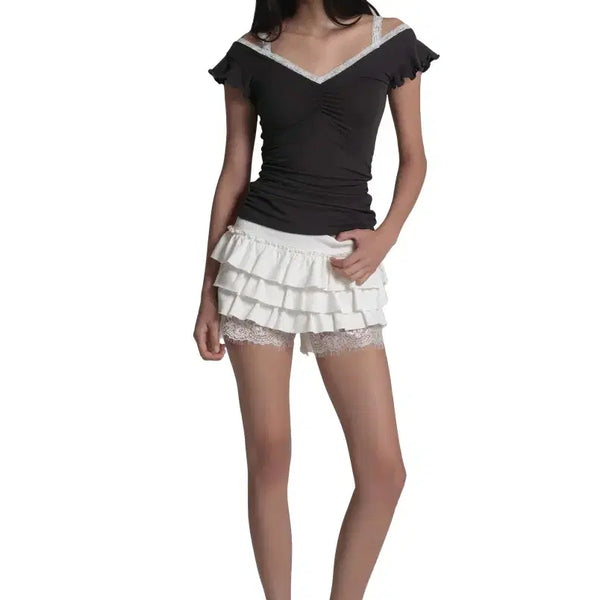 [BUNJANG] Clishere Ballerina Lace Layered Top Charcoal (Sealed) / (미개봉새상품) 클리시어 발레리나 레이스 레이어드 탑 차콜