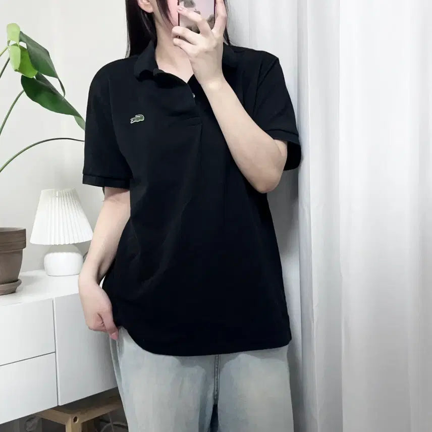 [BUNJANG] Lacoste Black Short Sleeve Polo Shirt - Size L / 라코스테 블랙 반팔카라티 [ L ]