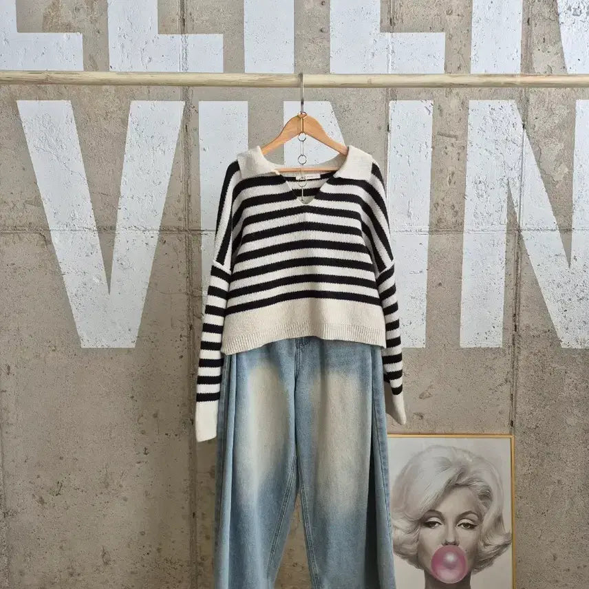 [BUNJANG] Stripe Loose Fit Knit Sweater / 행사3)단가라 루즈핏 니트
