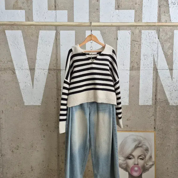 [BUNJANG] Stripe Loose Fit Knit Sweater / 행사3)단가라 루즈핏 니트