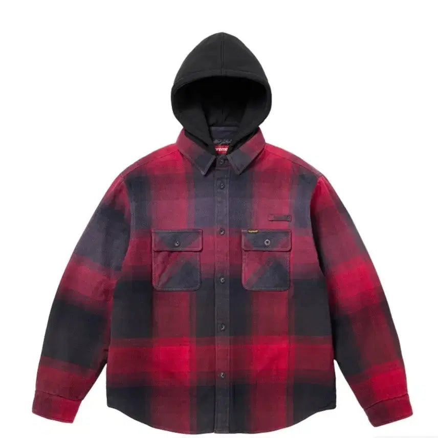 [BUNJANG] Supreme Quilted Lined Hooded Flannel Shirt Red Plaid SS25 / 슈프림 퀼티드 라인드 후드 플란넬 셔츠 레드 플레이드 - 25SS