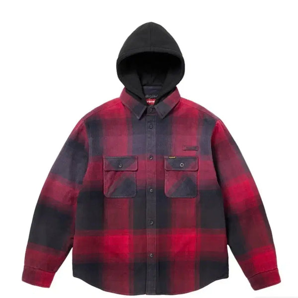 [BUNJANG] Supreme Quilted Lined Hooded Flannel Shirt Red Plaid SS25 / 슈프림 퀼티드 라인드 후드 플란넬 셔츠 레드 플레이드 - 25SS