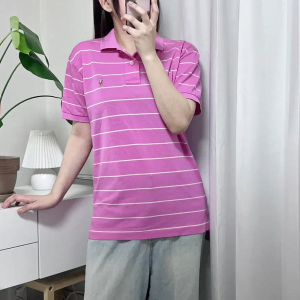 [BUNJANG] Polo Ralph Lauren Pink Stripe Multi Pony Short Sleeve Polo Shirt - M / 폴로 핑크 단가라 / 멀티포니 반팔카라티 [ M ]