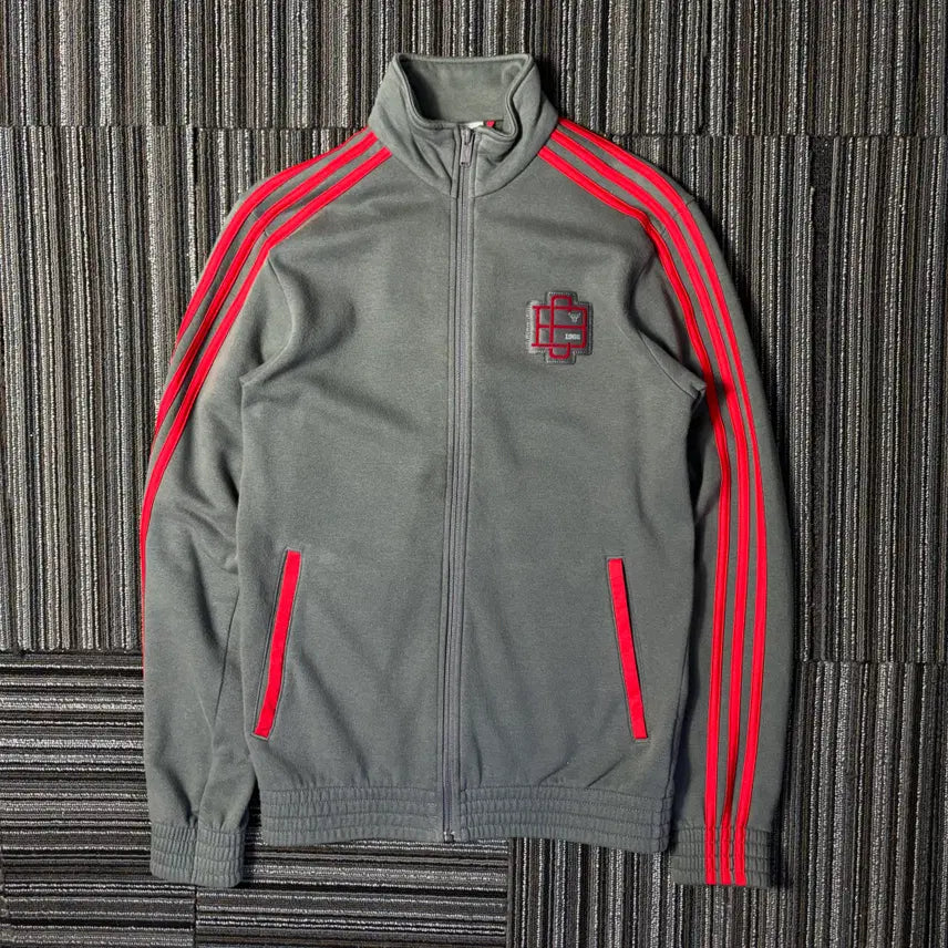 [BUNJANG] Adidas Grey Red Three Stripes Track Top / 아디다스 그레이 레드 삼선 트랙탑