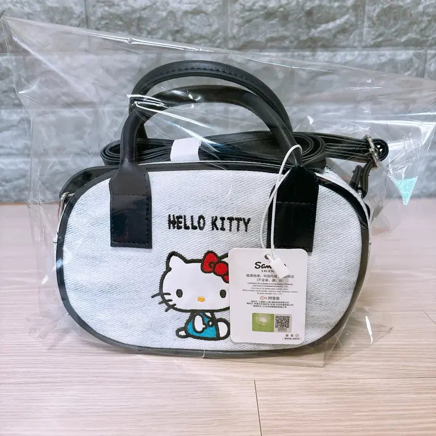 [BUNJANG] Sanrio Hello Kitty Denim Leather Tote Bag Crossbody Bag / [미개봉 정품] 키티 데님 가죽 토트백 크로스백 가방
