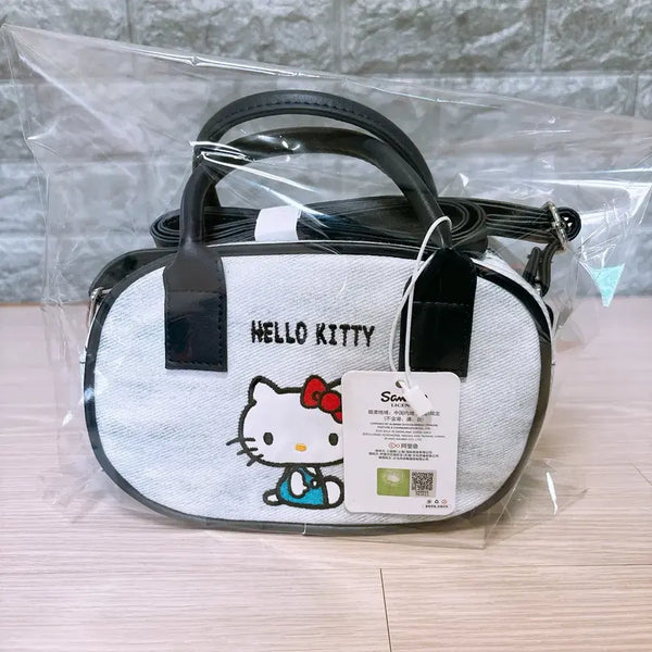 [BUNJANG] Sanrio Hello Kitty Denim Leather Tote Bag Crossbody Bag / [미개봉 정품] 키티 데님 가죽 토트백 크로스백 가방