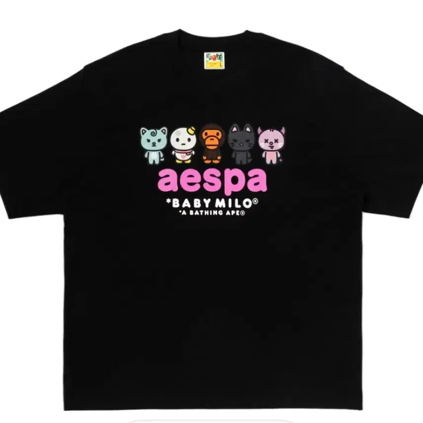 [BUNJANG] A BATHING APE x aespa Collaboration T-Shirt Black S Size / 베이프 에스파 콜라보 반팔티 블랙 S사이즈 새상품