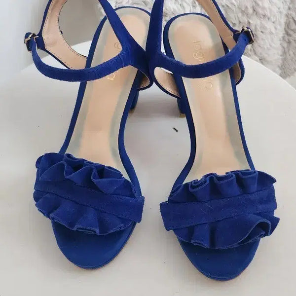 [BUNJANG] Blue Frill Suede Strap Sandals / 블루 프릴 세무 스트랩 샌들