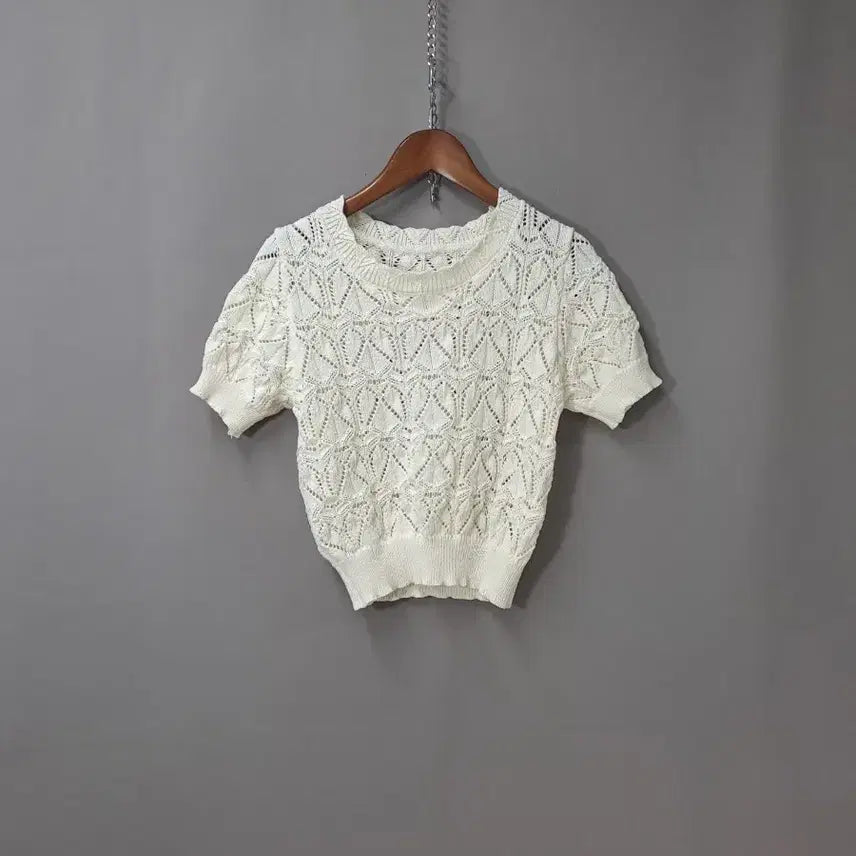 [BUNJANG] Ivory Crochet Knit Short Sleeve Top / 아이보리 크로셰 니트 반팔